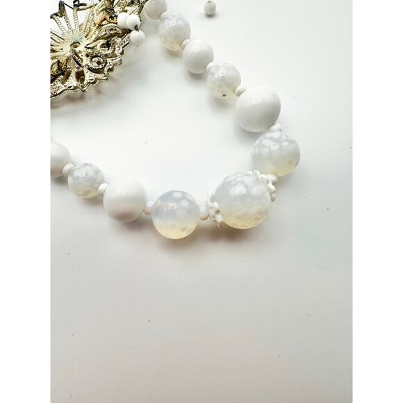 Miriam Haskell White Pearl Glass Beaded Necklace Clip Earring Set Needs Repair - Picture 8 of 8